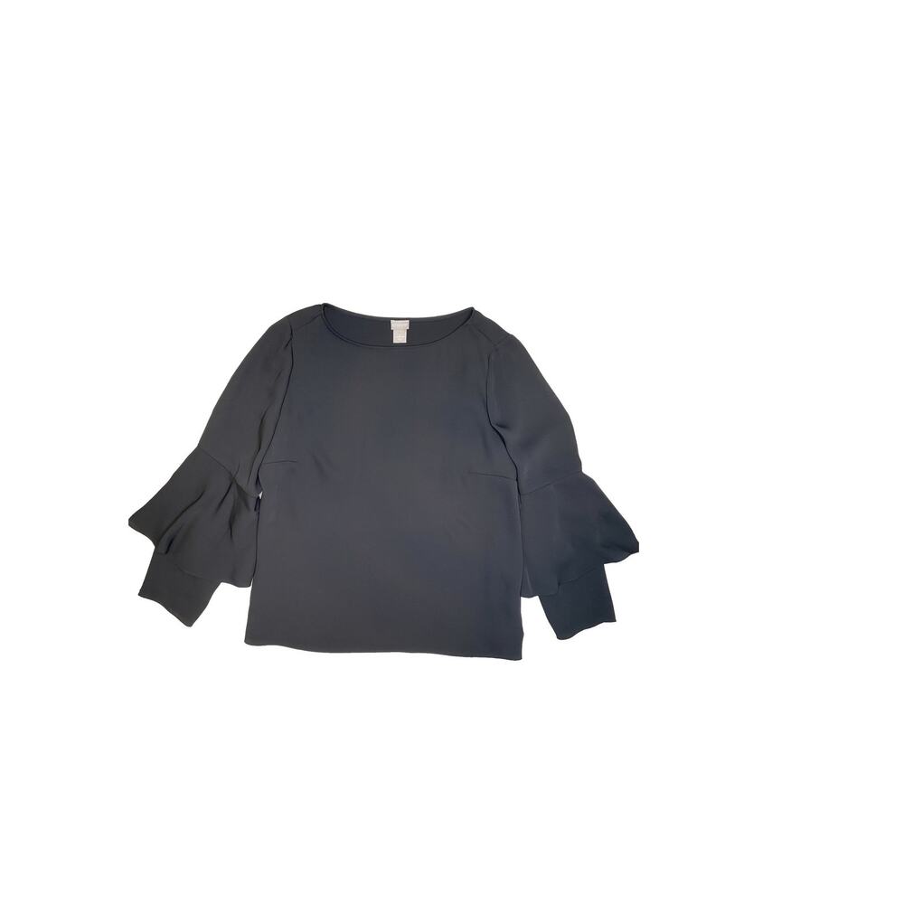 Chicos Blouse Womens Sz 2 US Large Black Career Office Work Day To Night Shirt